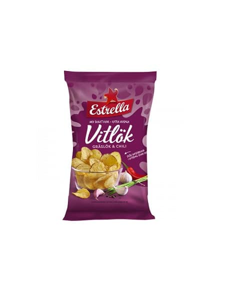 Estrella Chips Vitlök Gräslök & Chili 275g Knoblauch-Schnittlauch & Chili