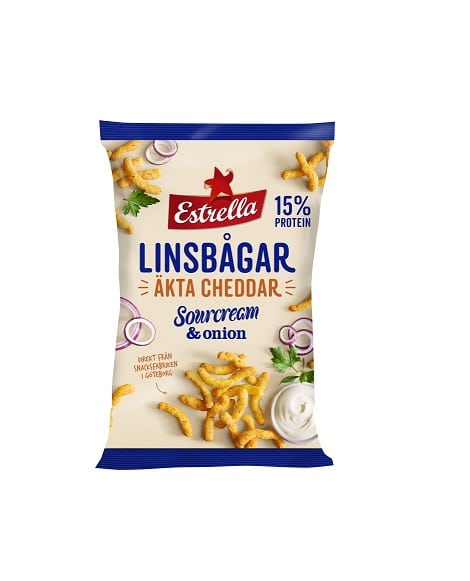 Bild zum Produkt Estrella Linsbågar Cheddar - Sourcream & Onion 125g Linsenbögen Linsen Chips Sauerrahm