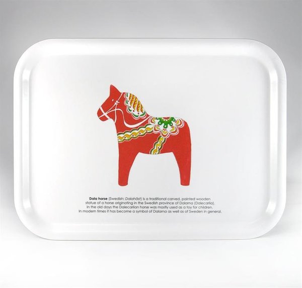 Mellow Design Tablett 27x20 cm Dalapferd weiß-roter Druck Bricka Dala horse